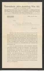 Nachlass Franz Steindachner, Brief von Österreichische Adria-Ausstellung; von Hortenau an Franz Steindachner (Juli 1912), Inv.Nr. 376.01, Seite 1